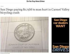 The San Diego Union-Tribune: City of San Diego pays $1.75 million to cyclist hurt in Carmel Valley crash